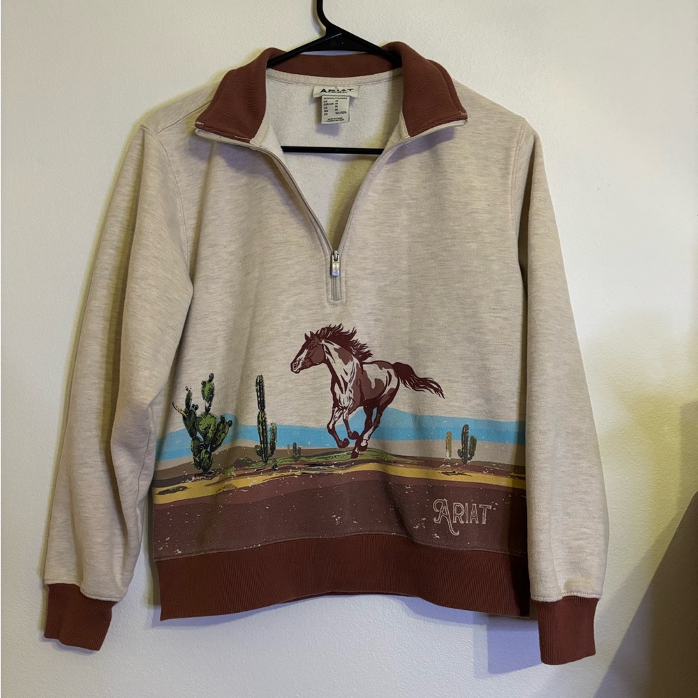 Ariat Beige and Brown Quarter-Zip Sweatshirt